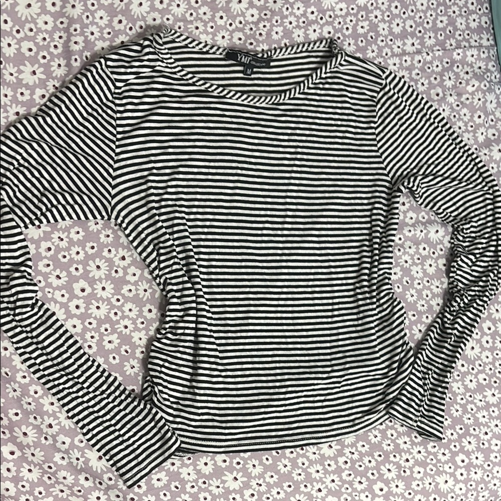 White and Black Striped Long Sleeve - YMI Collection